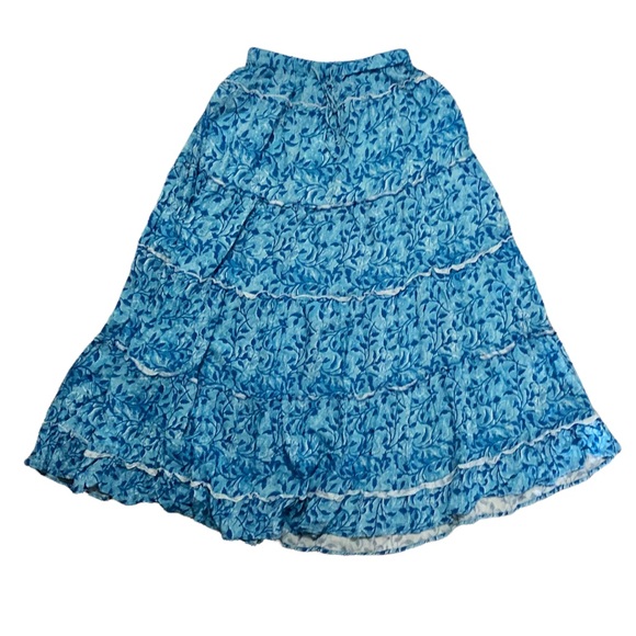 Blue floral maxi tiered skirt with elastic waistband, XS - Picture 1 of 6